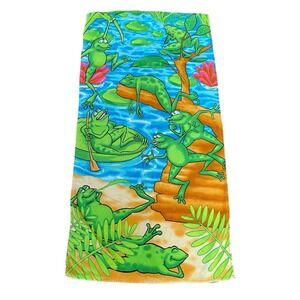 Vintage Hilasal Frog Lily Pad Beach Towel Cotton Terrycloth 27x54” Party Frogs